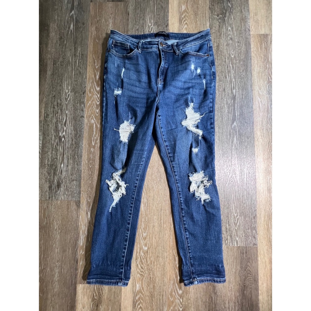 Judy Blue Distressed Skinny Jeans Women 15/32 Blue Ripped High Rise Denim
